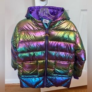 Iridescent Rainbow Puffer Jacket with Hood